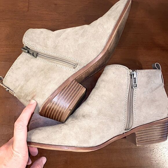 Sam & Libby Peyton Ankle Booties Boots Western Shoes Putty Suede size 8 - Picture 3 of 7